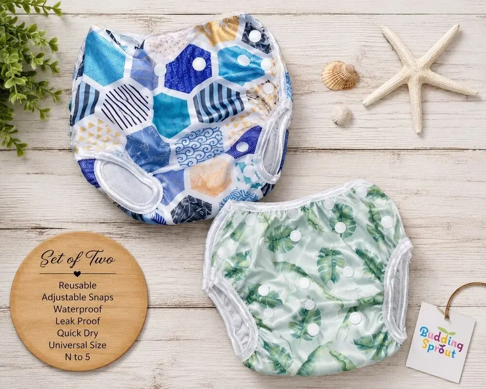 Budding Sprout Reusable Baby Swim Diapers Set of 2 Adjustable Waterproof Unisex